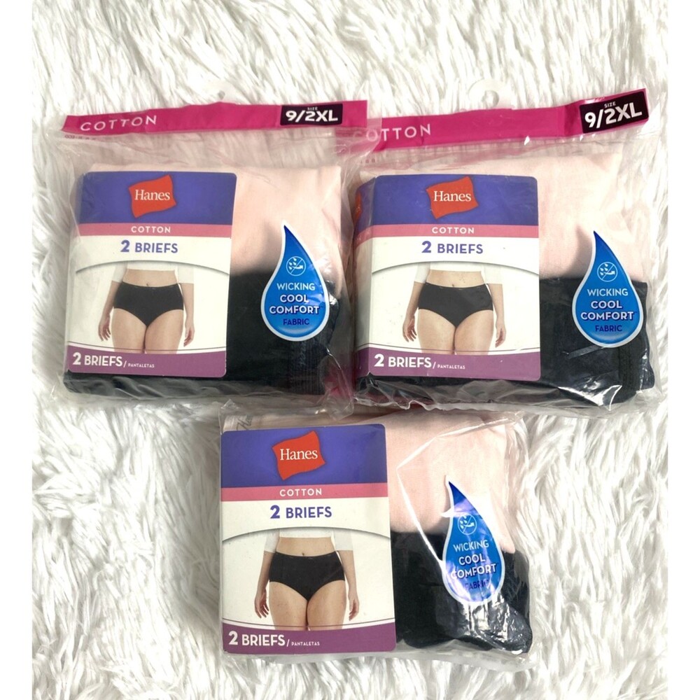 6 Hanes 100% Cotton Briefs Plus Size 2XL Black Pink Cool Comfort Wicking 3 Packs